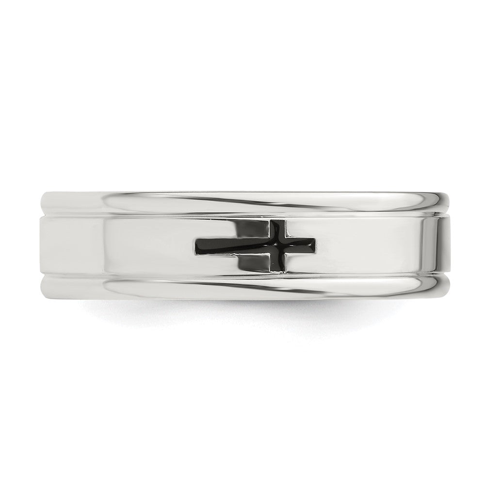 Sterling Silver 6mm Enamel Cross Fancy Band Size 7