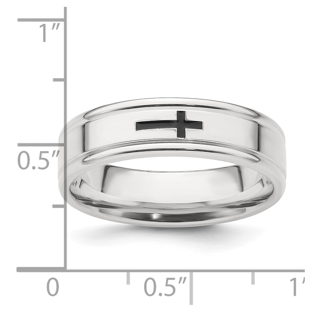 Sterling Silver Rhodium-plated 6mm Enamel Fancy Band Size 11.5
