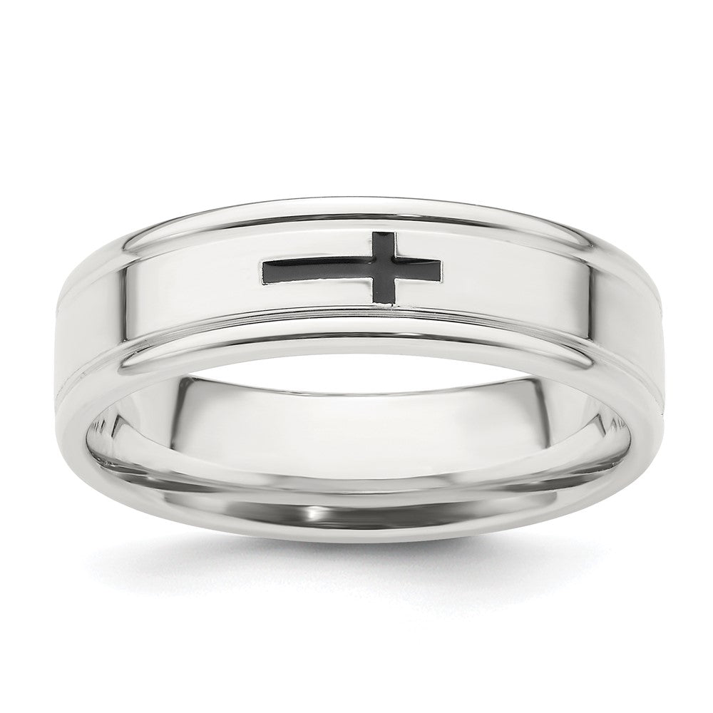 Sterling Silver Rhodium-plated 6mm Enamel Fancy Band Size 11.5