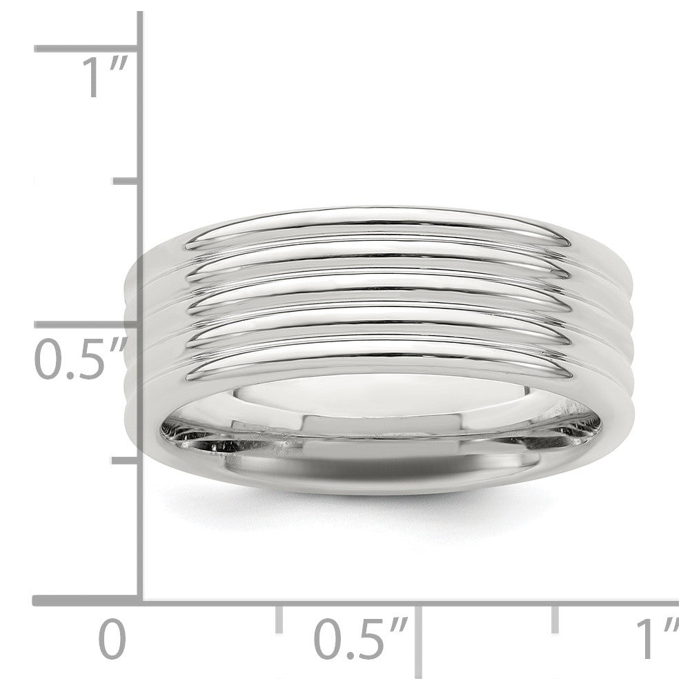 Sterling Silver Rhodium-plated 7mm Polished Fancy Band Size 11