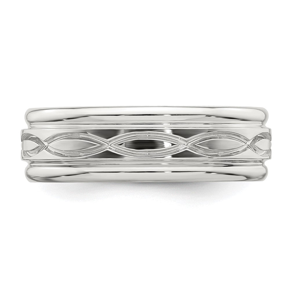 Sterling Silver 7mm Polished Flat Intertwined Design Beveled Edge Fancy Band Size 13