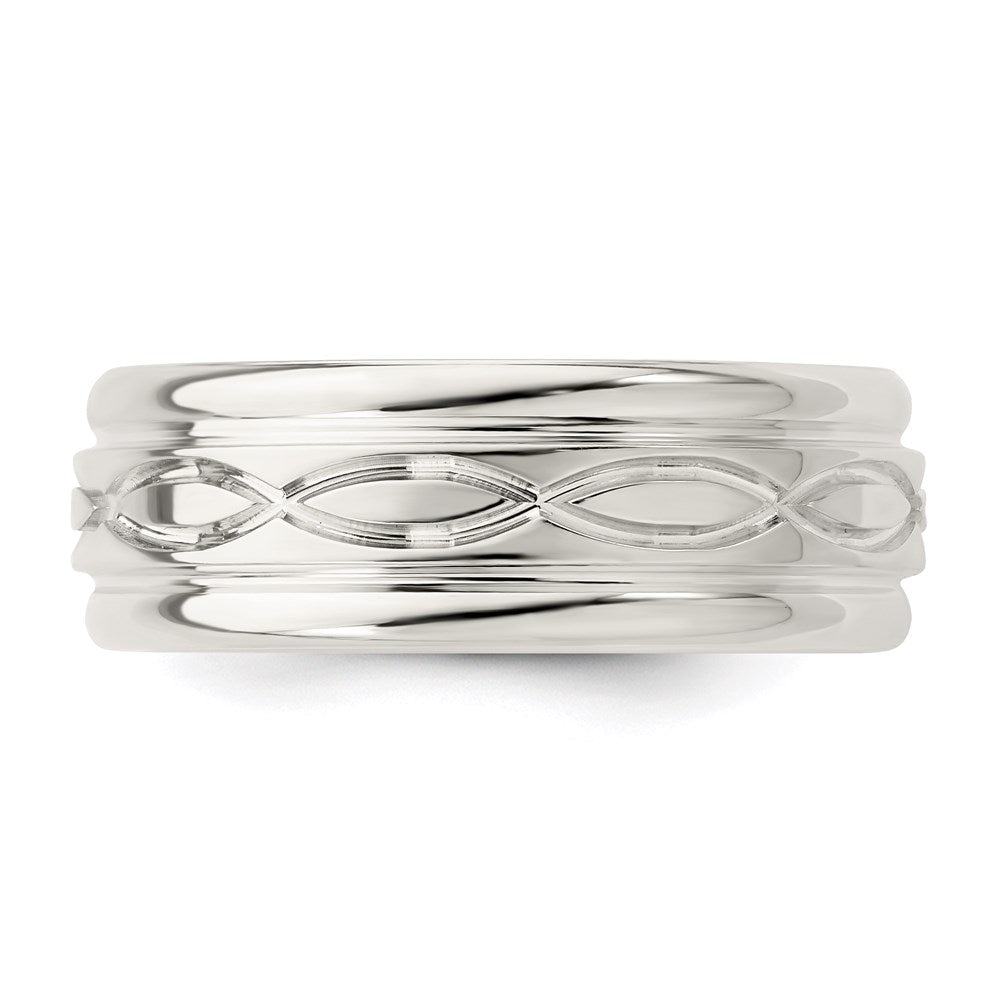 Sterling Silver 7mm Polished Flat Intertwined Design Beveled Edge Fancy Band Size 11