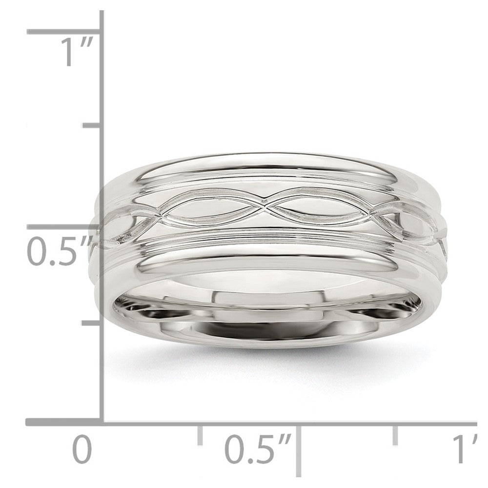 Sterling Silver 7mm Polished Flat Intertwined Design Beveled Edge Fancy Band Size 12