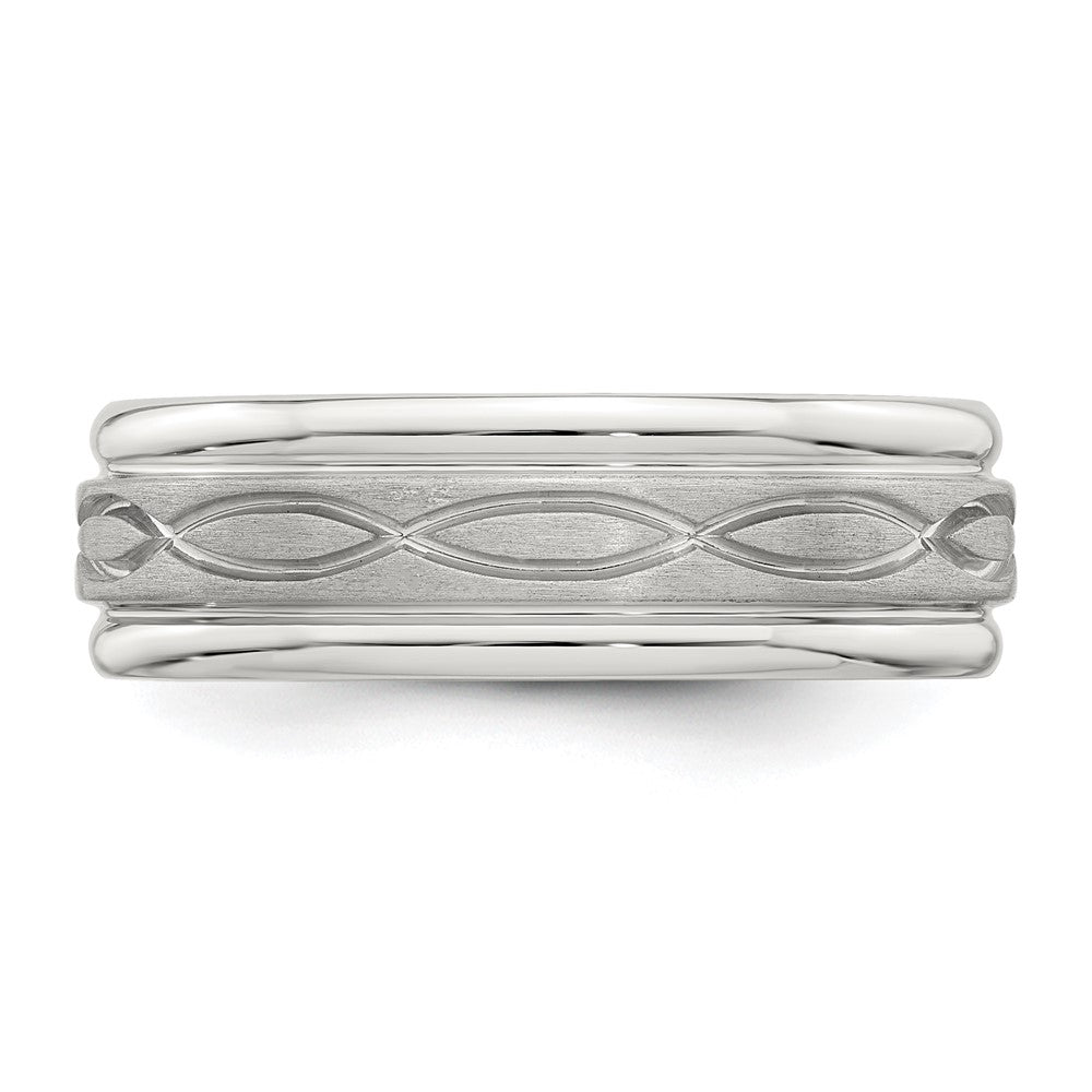 Sterling Silver 7mm Brushed Flat Intertwined Design Beveled Edge Fancy Band Size 7.5