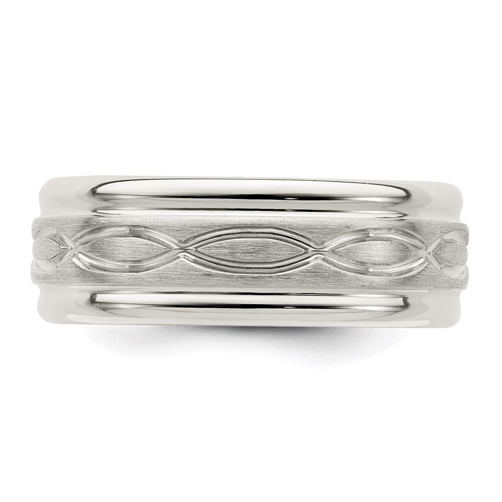 Sterling Silver 7mm Brushed Flat Intertwined Design Beveled Edge Fancy Band Size 12