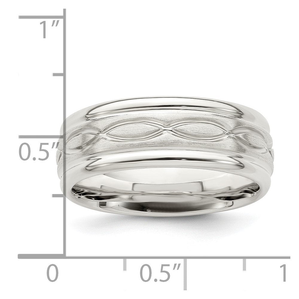 Sterling Silver 7mm Brushed Flat Intertwined Design Beveled Edge Fancy Band Size 10