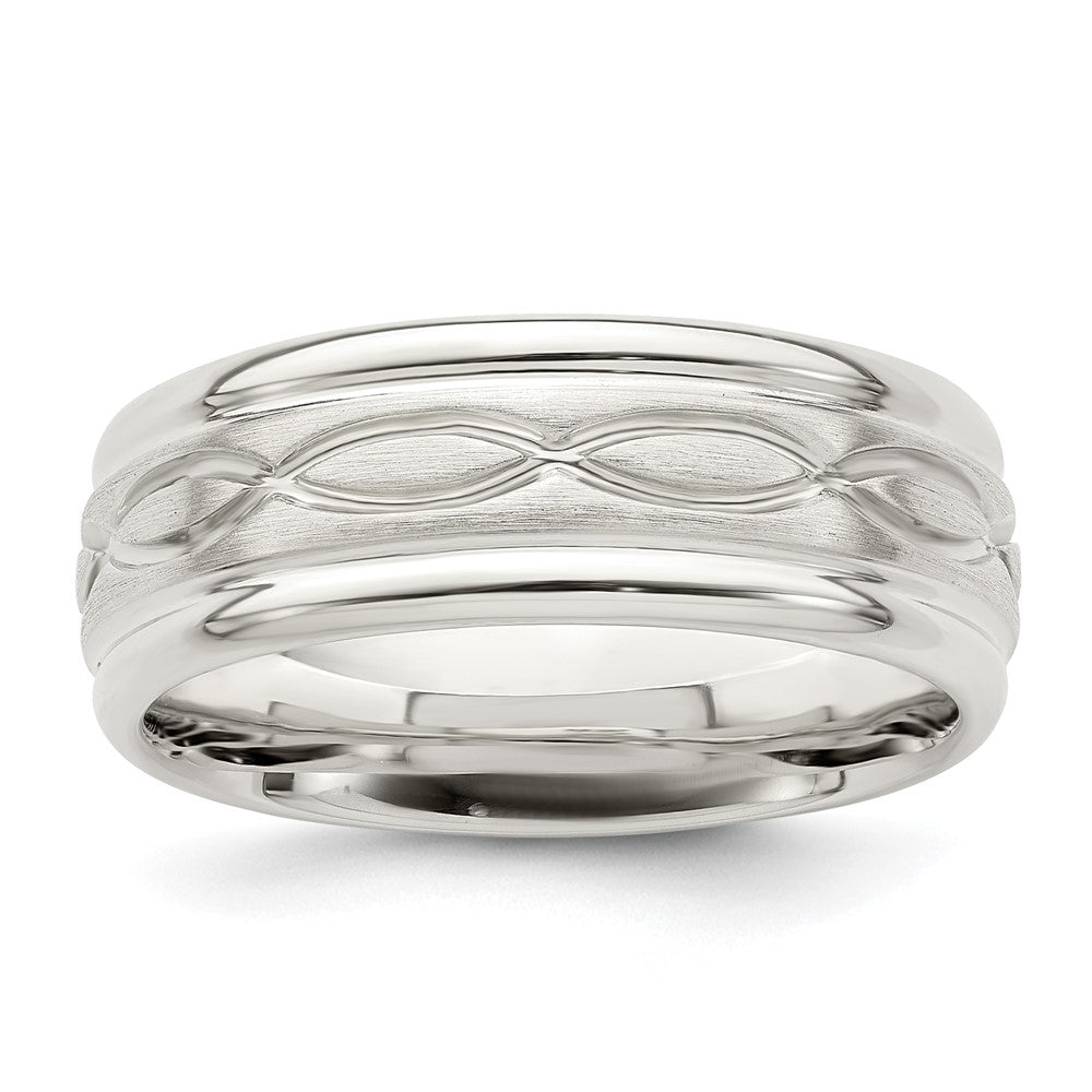Sterling Silver 7mm Brushed Flat Intertwined Design Beveled Edge Fancy Band Size 12.5