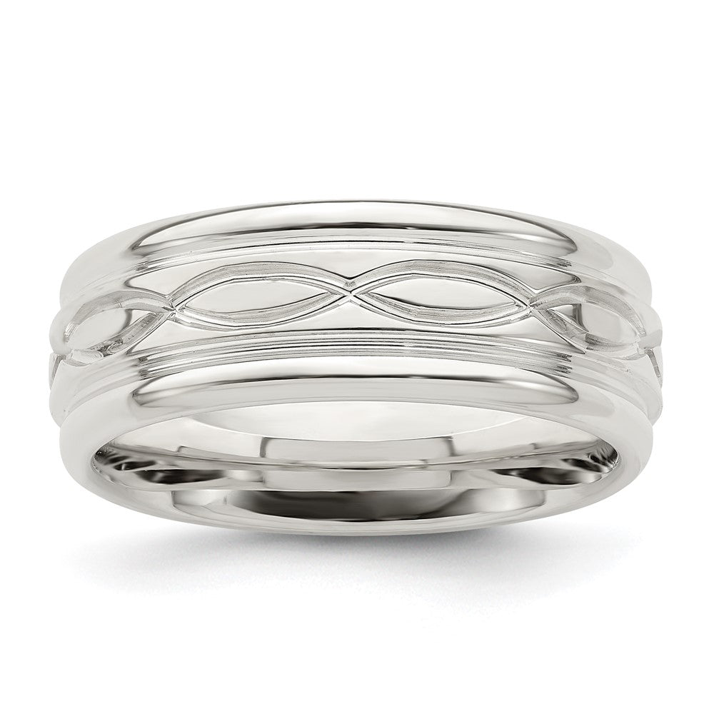 Sterling Silver 7mm Polished Flat Intertwined Design Beveled Edge Fancy Band Size 9