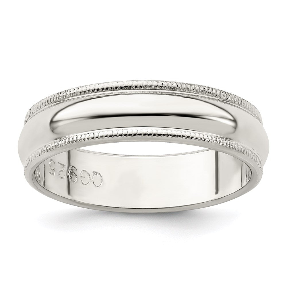 Sterling Silver 5mm Half Round Milgrain Size 7.5 Band