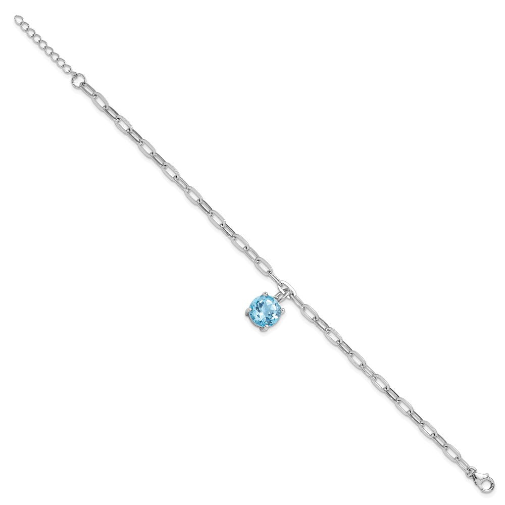 SS Rhodium-plated 10mm 4.2BT Blue Topaz w/1in ext Bracelet