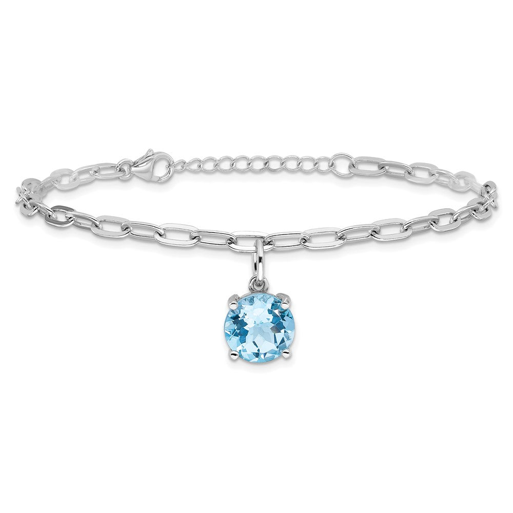 SS Rhodium-plated 10mm 4.2BT Blue Topaz w/1in ext Bracelet