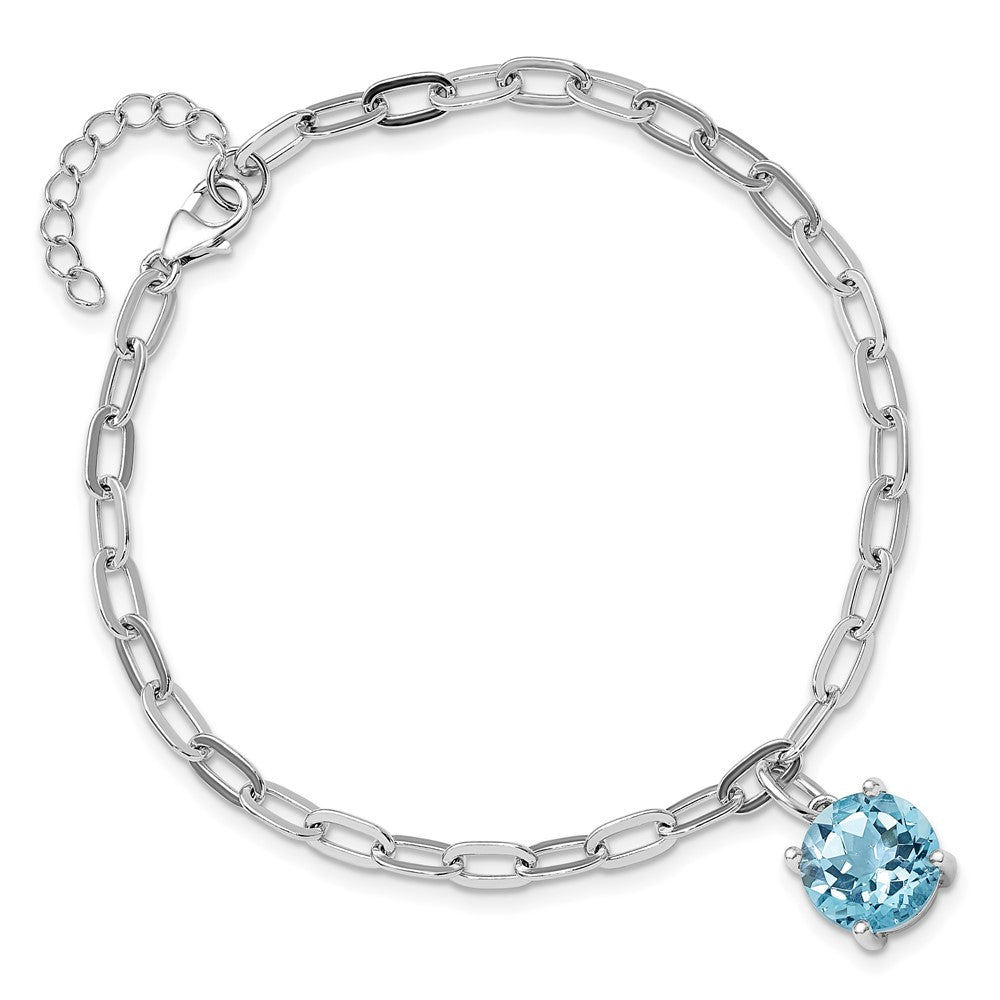 SS Rhodium-plated 10mm 4.2BT Blue Topaz w/1in ext Bracelet