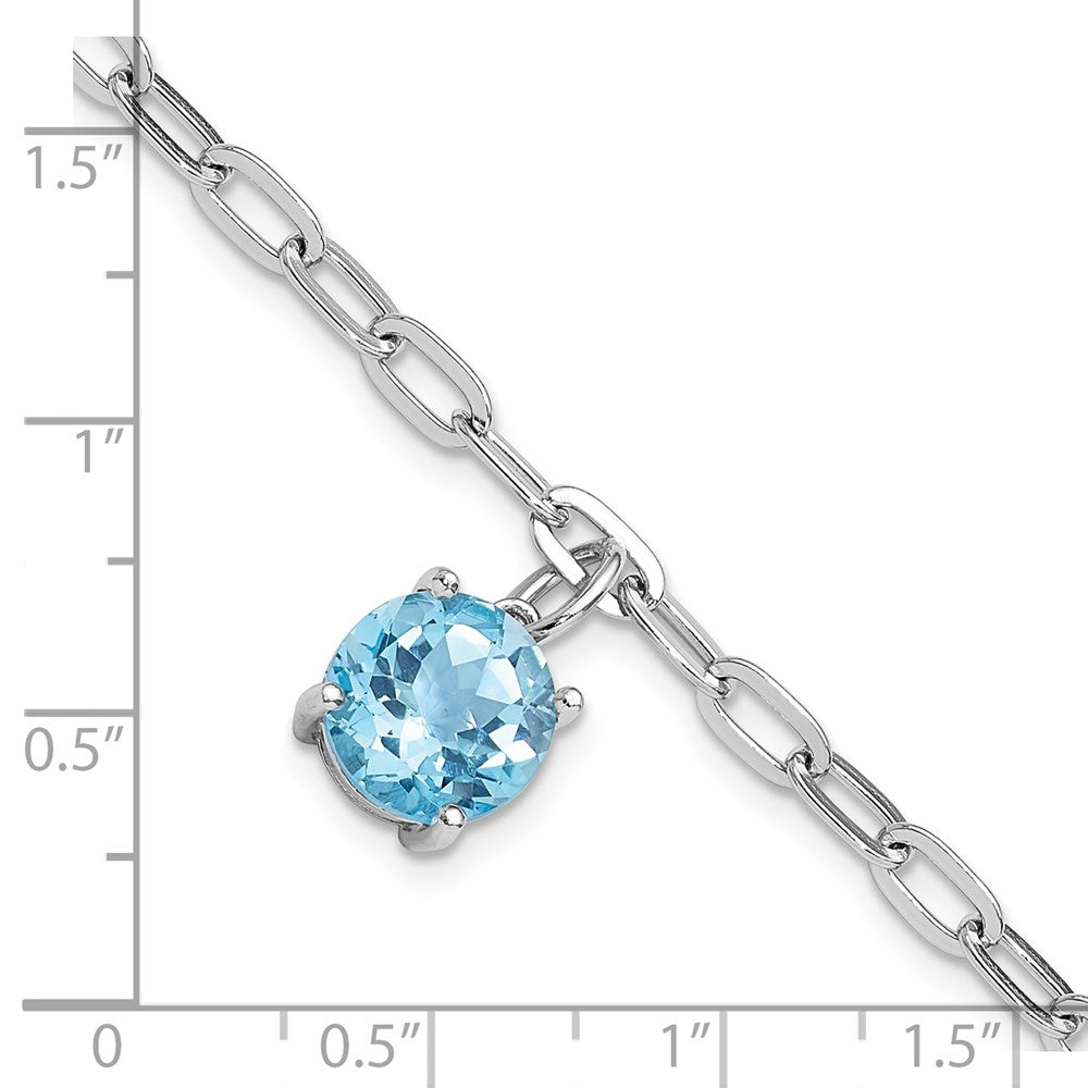 SS Rhodium-plated 10mm 4.2BT Blue Topaz w/1in ext Bracelet