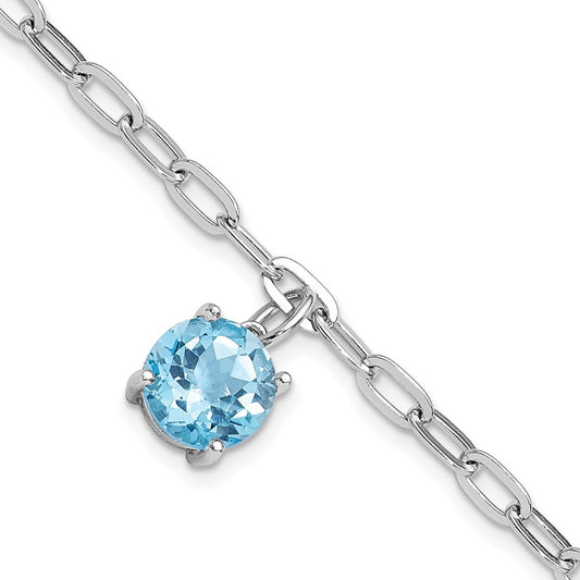SS Rhodium-plated 10mm 4.2BT Blue Topaz w/1in ext Bracelet