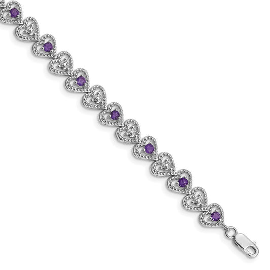 Sterling Silver Rhodium-plated Amethyst Diamond Bracelet