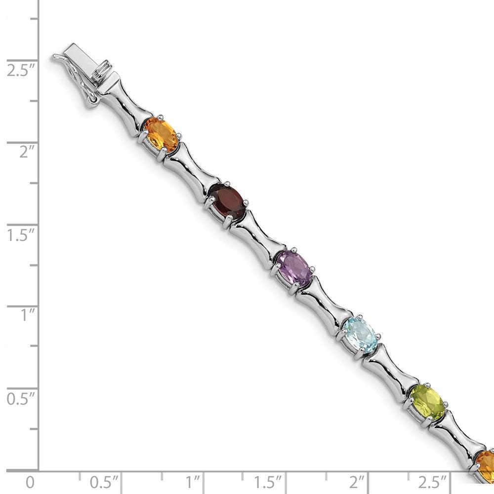 Sterling Silver Rhodium-plated & Multi Gemstone Bracelet