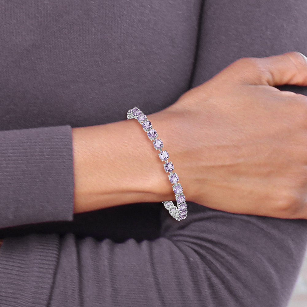 Sterling Silver Rhodium-plated Polished 5mm Amethyst Stone Bracelet