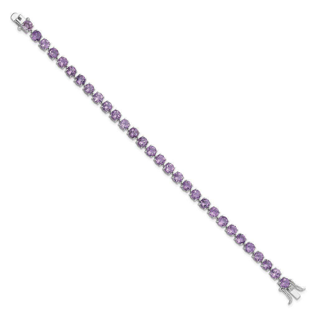 Sterling Silver Rhodium-plated 5mm Amethyst 7.5in Bracelet