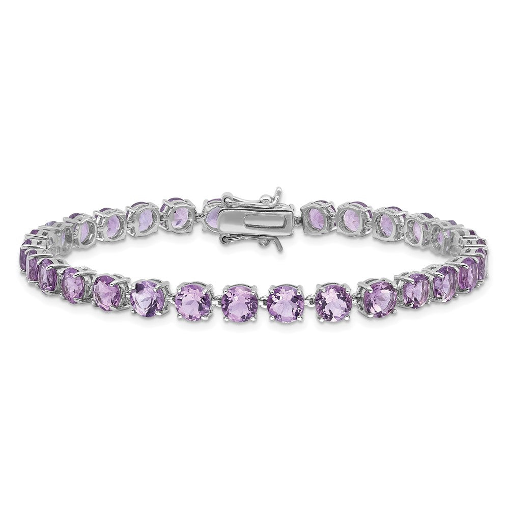 Sterling Silver Rhodium-plated 5mm Amethyst 7.5in Bracelet