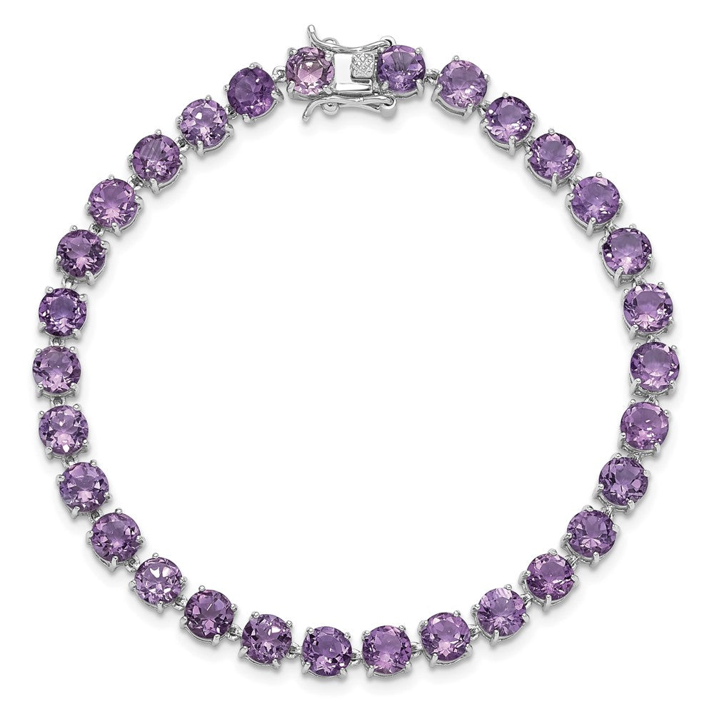 Sterling Silver Rhodium-plated 5mm Amethyst 7.5in Bracelet