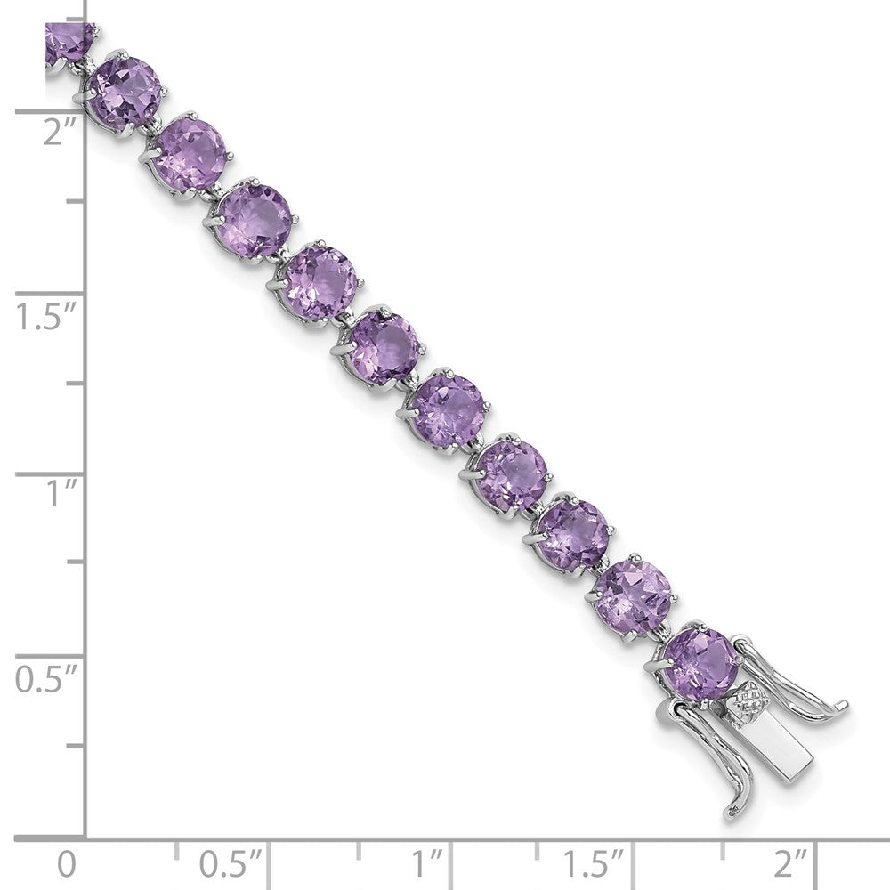 Sterling Silver Rhodium-plated 5mm Amethyst 7.5in Bracelet
