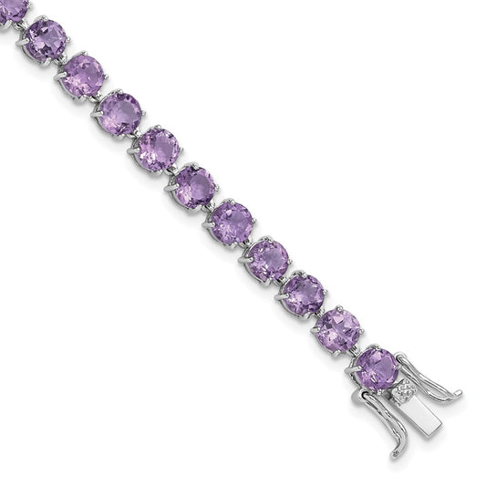 Sterling Silver Rhodium-plated 5mm Amethyst 7.5in Bracelet