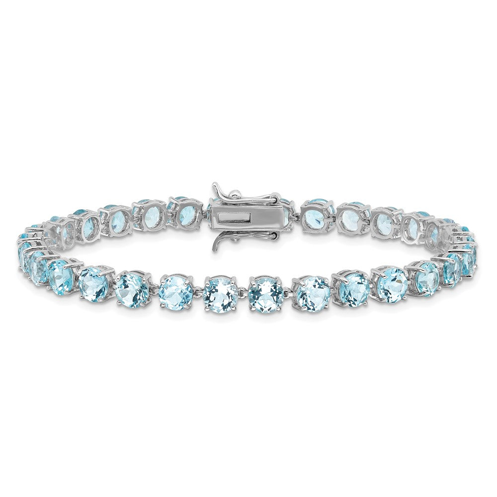 Sterling Silver Rhodium-plated 5mm Blue Topaz 7.5in Bracelet