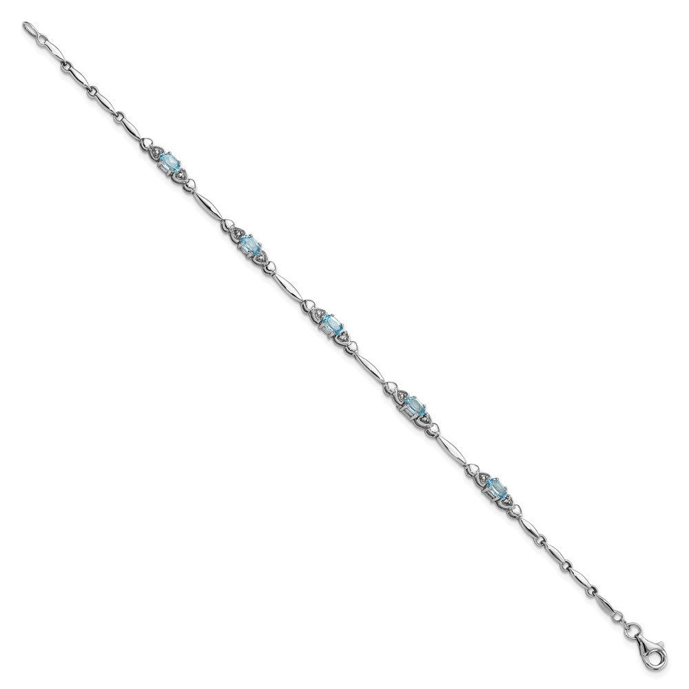 SS Rhodium-plated Light Swiss Blue Topaz and Diamond Bracelet