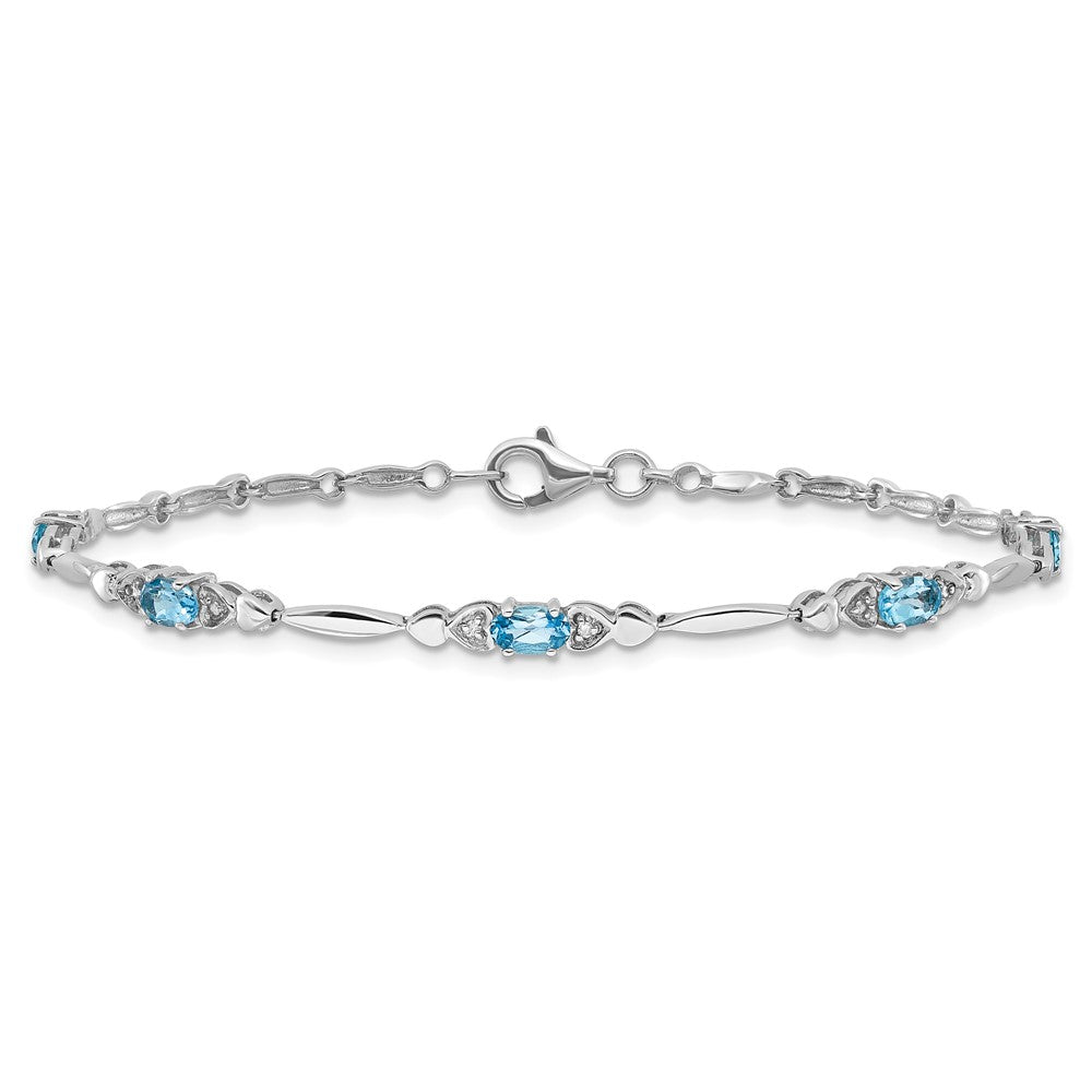 SS Rhodium-plated Light Swiss Blue Topaz and Diamond Bracelet