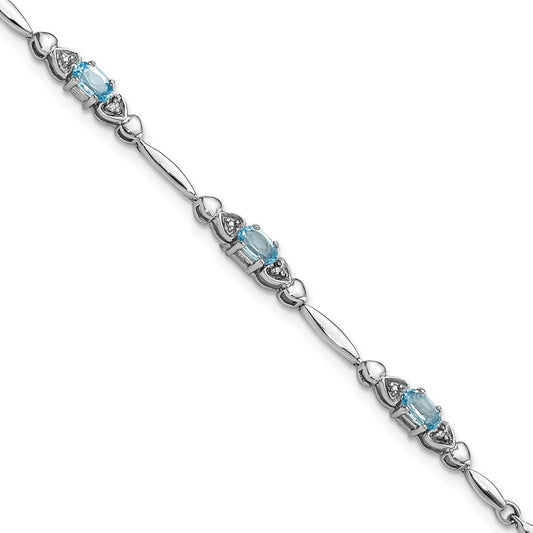 SS Rhodium-plated Light Swiss Blue Topaz and Diamond Bracelet