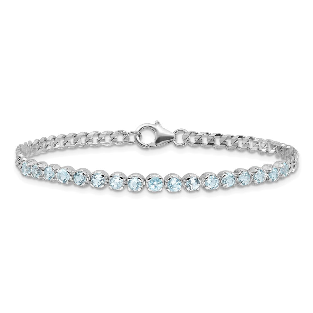 SS Rhodium-plated 4mm 2.21BT Blue Topaz Curb Chain Bracelet
