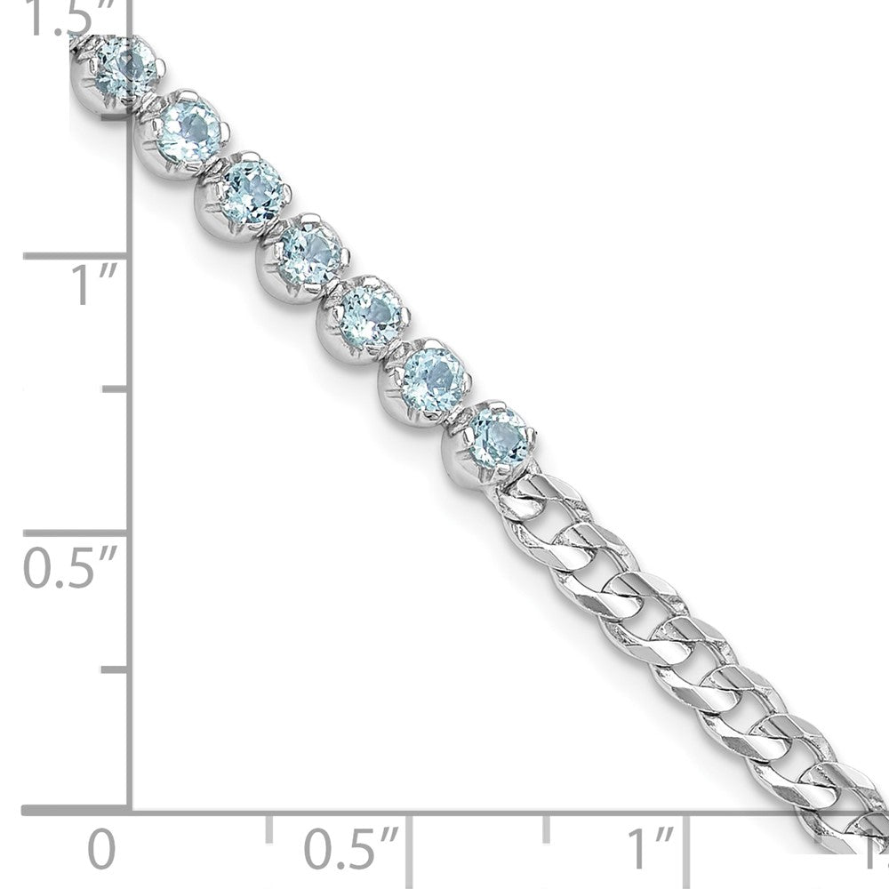 SS Rhodium-plated 4mm 2.21BT Blue Topaz Curb Chain Bracelet