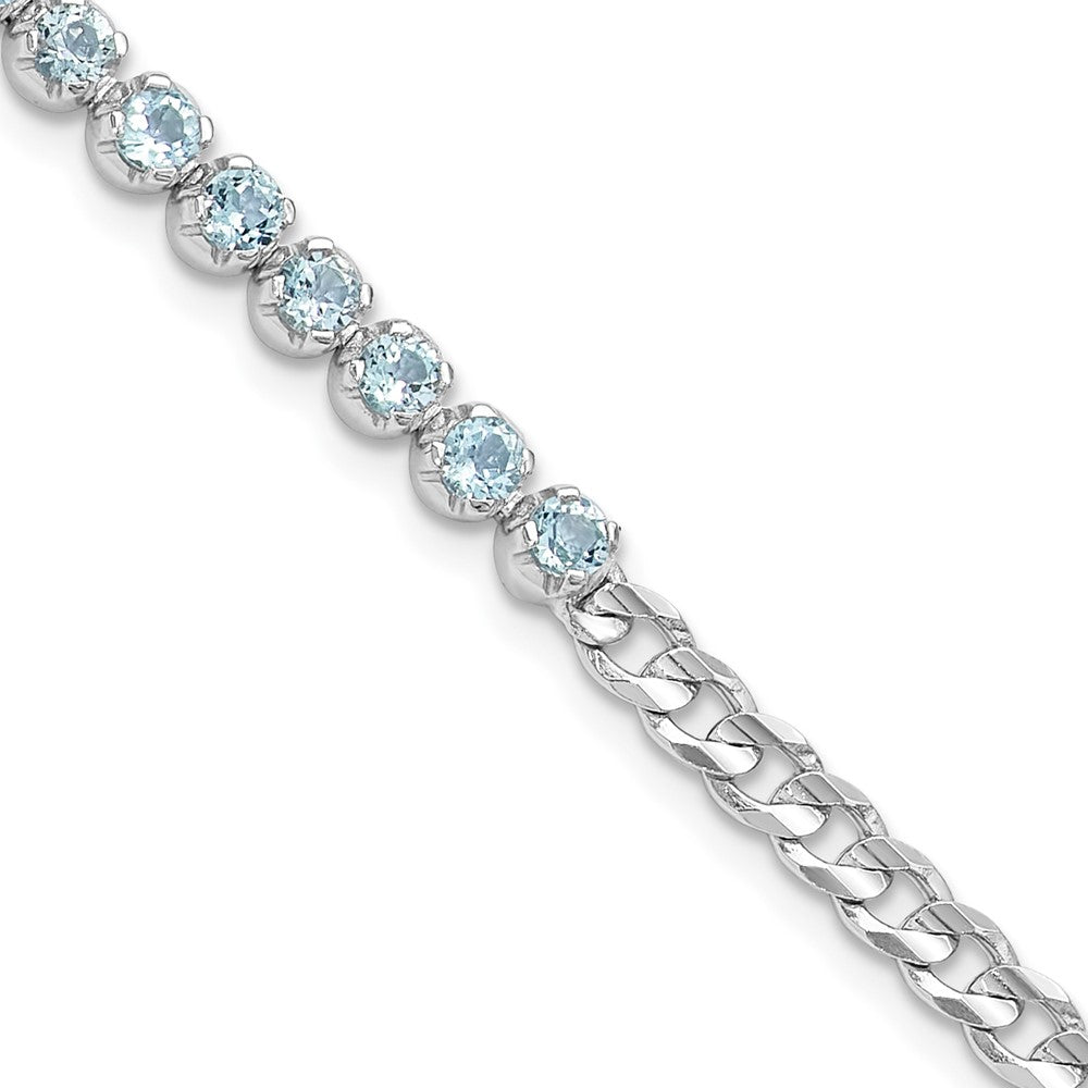 SS Rhodium-plated 4mm 2.21BT Blue Topaz Curb Chain Bracelet