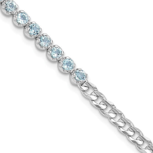 SS Rhodium-plated 4mm 2.21BT Blue Topaz Curb Chain Bracelet