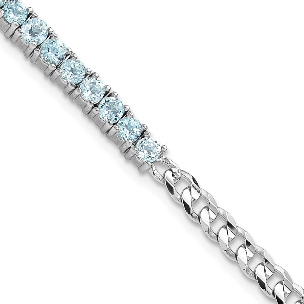 SS Rhodium-plated 3mm 3.21BT Blue Topaz Curb Chain Bracelet