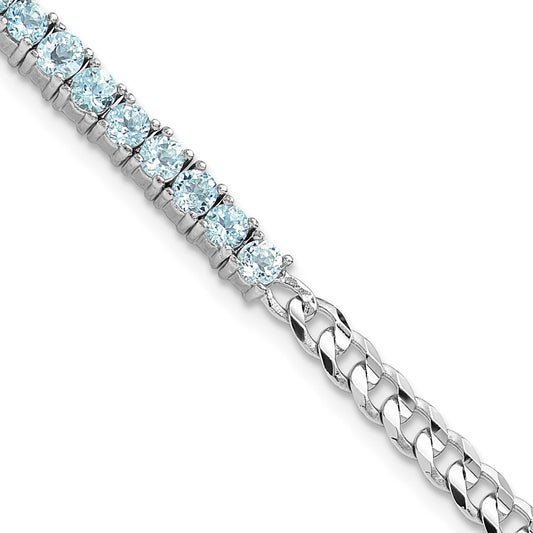 SS Rhodium-plated 3mm 3.21BT Blue Topaz Curb Chain Bracelet