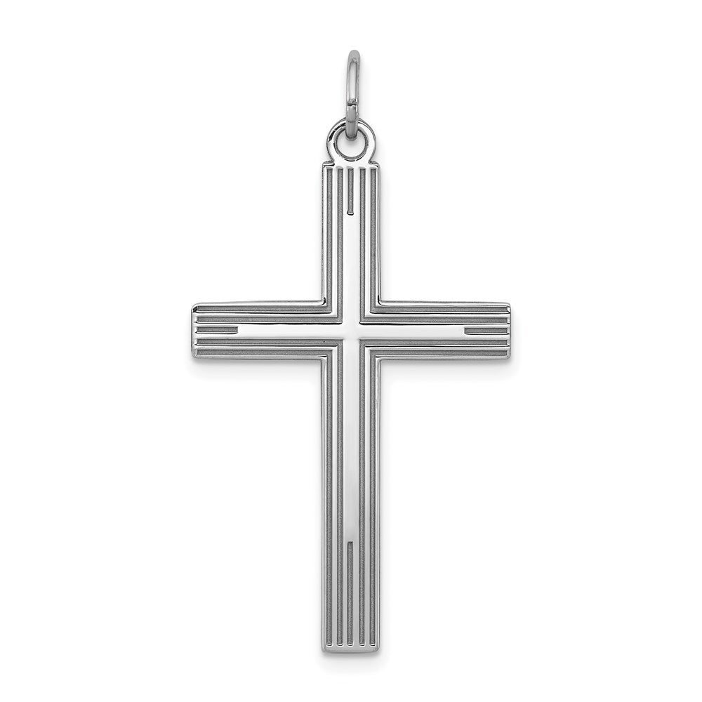 Sterling Silver Rhodium-plated Laser Designed Cross Pendant