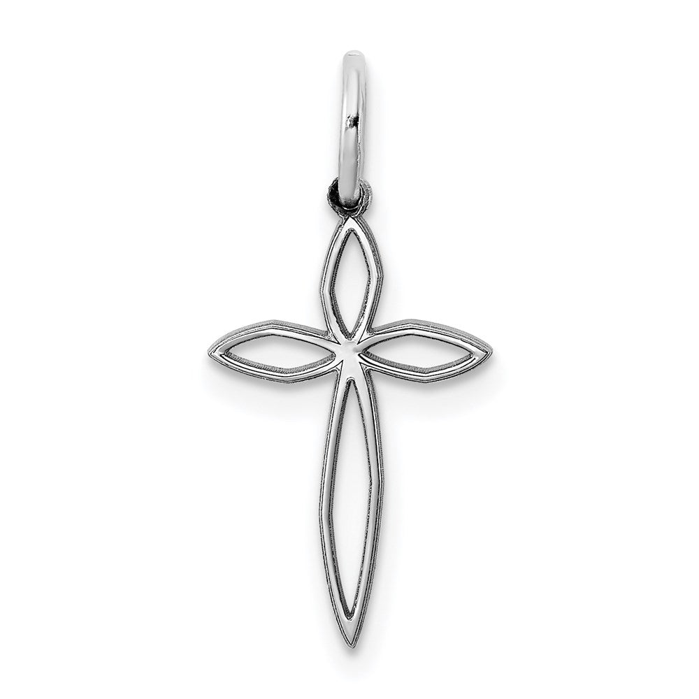 Sterling Silver Rhodium-plated Laser Designed Cross Charm