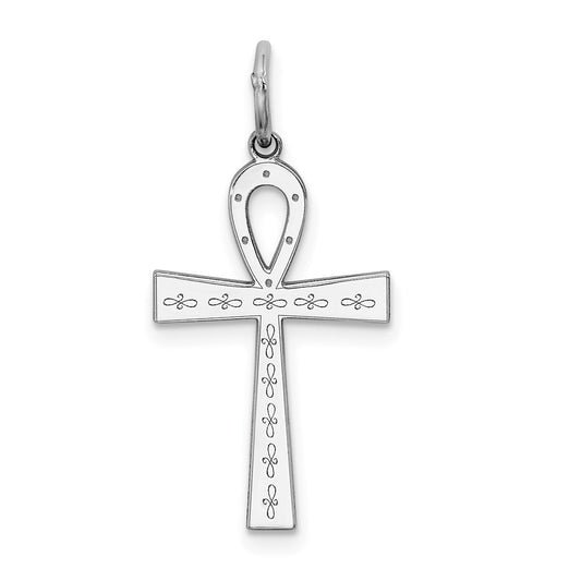 Sterling Silver Rhodium-plated Laser Designed Cross Pendant