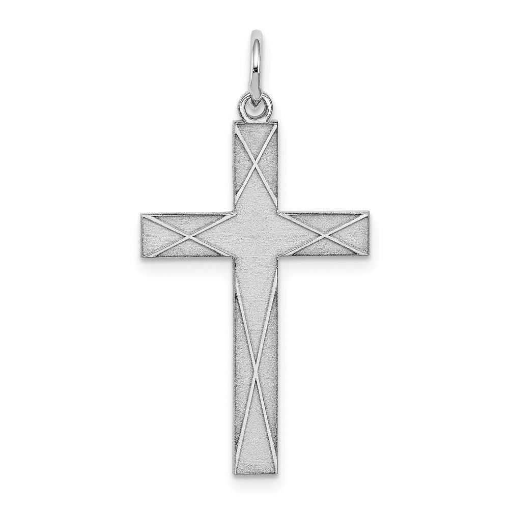 Sterling Silver Rhodium-plated Laser Designed Cross Pendant