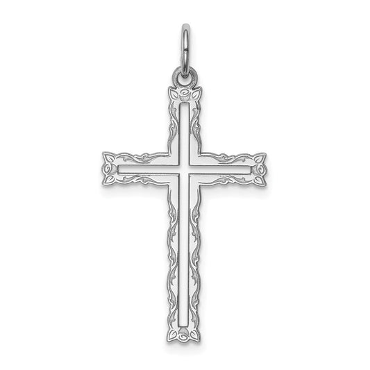 Sterling Silver Rhodium-plated Laser Designed Cross Pendant
