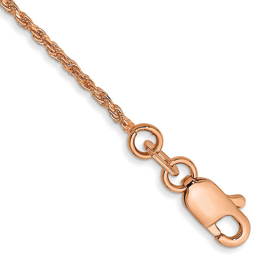 14K Rose Gold 7 inch 1mm Diamond-cut Made Rope with Lobster Clasp Chain