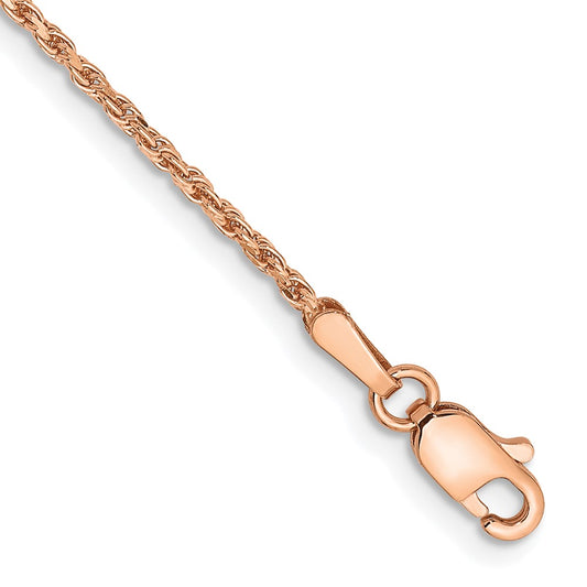 14K Rose Gold 9 inch 1.5mm Diamond-cut Made Rope with Lobster Clasp Anklet