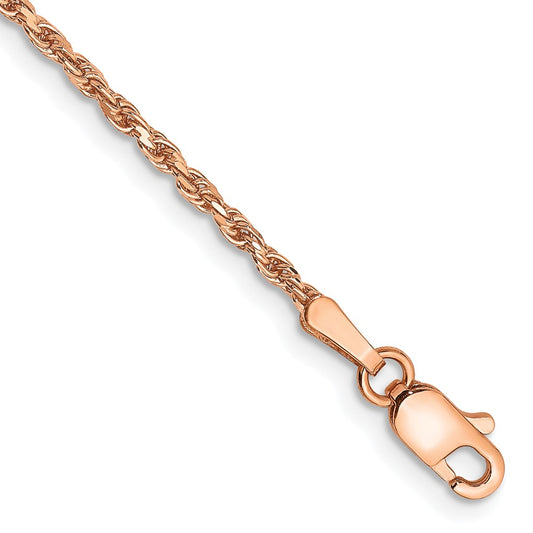 14K Rose Gold 10 inch 1.8mm Diamond-cut Made Rope with Lobster Clasp Anklet