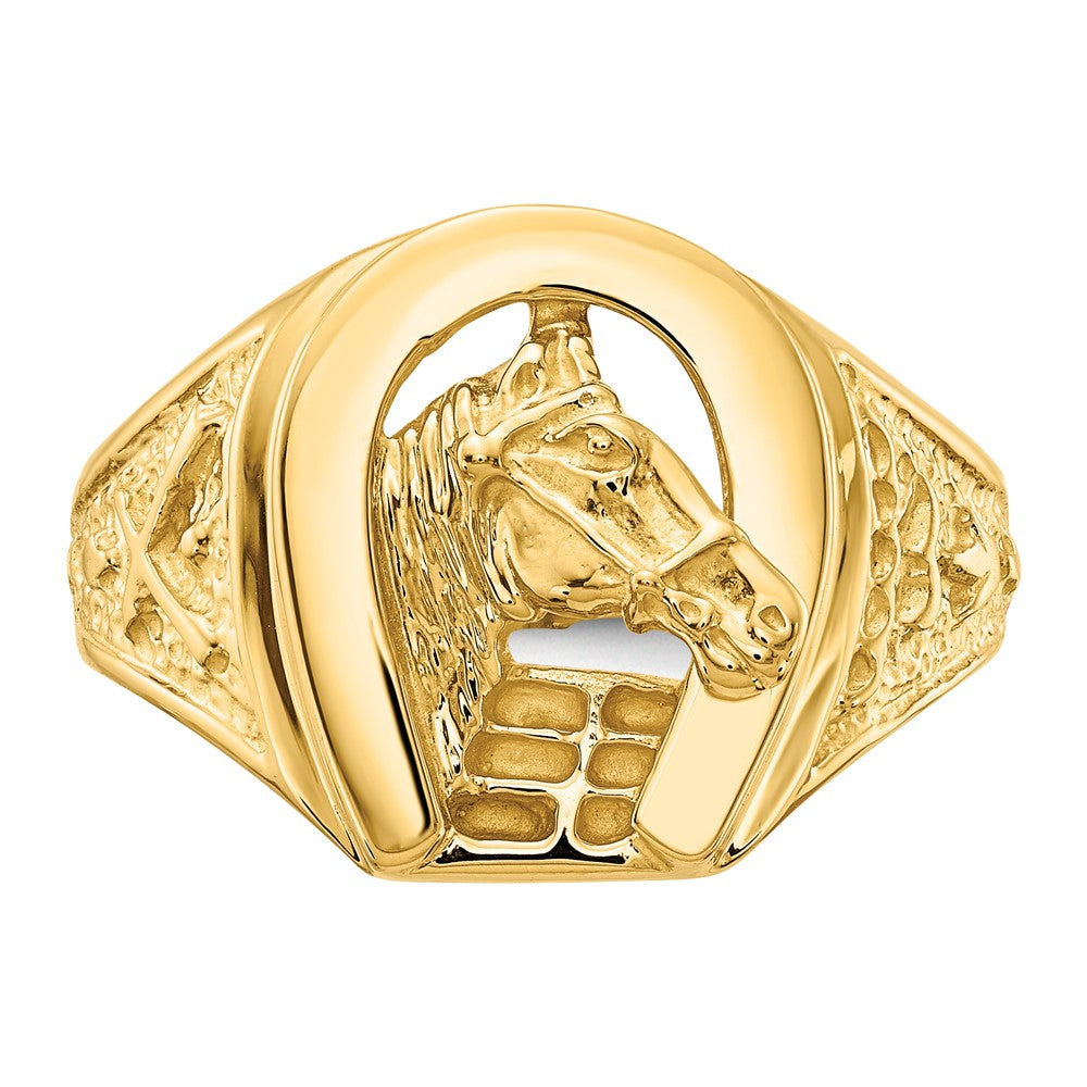 14k Polished Horseshoe with Horse in Center Ring