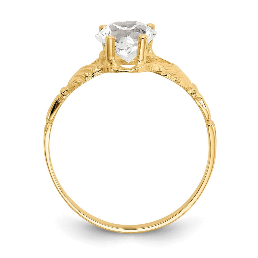 14k Yellow Gold April CZ Birthstone Claddagh Ring