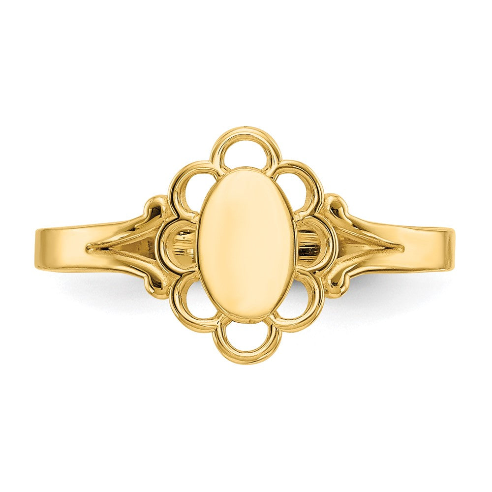 14K Filigree Oval Polished Center Signet Ring