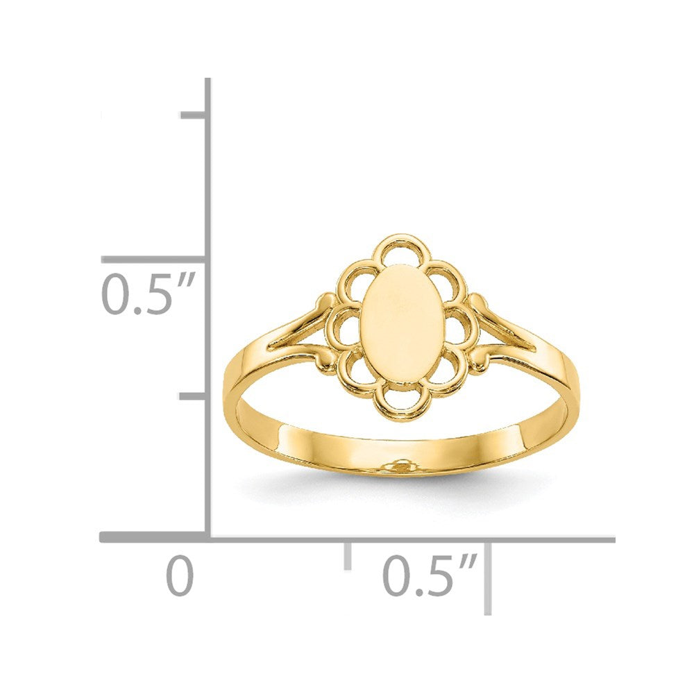 14K Filigree Oval Polished Center Signet Ring