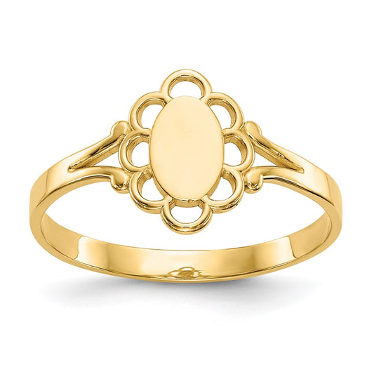 14K Filigree Oval Polished Center Signet Ring