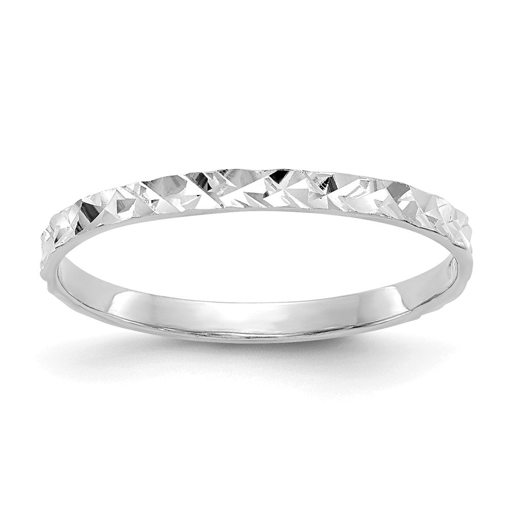 14k White Gold Diamond-cut Design Band Childs Ring